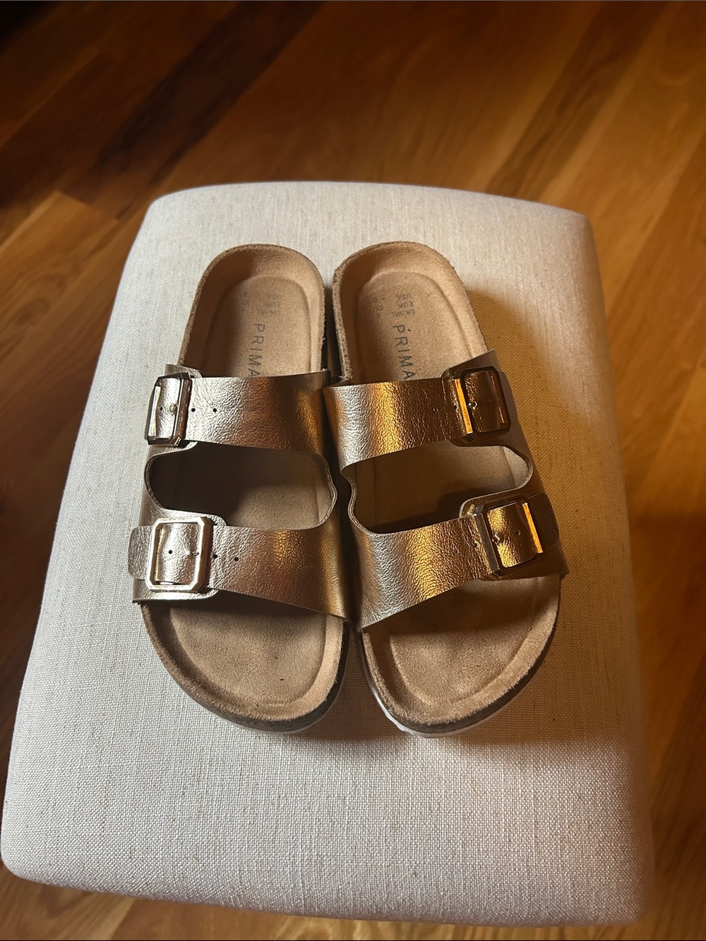 Primark Metallic Gold Double Buckle Slide Sandals